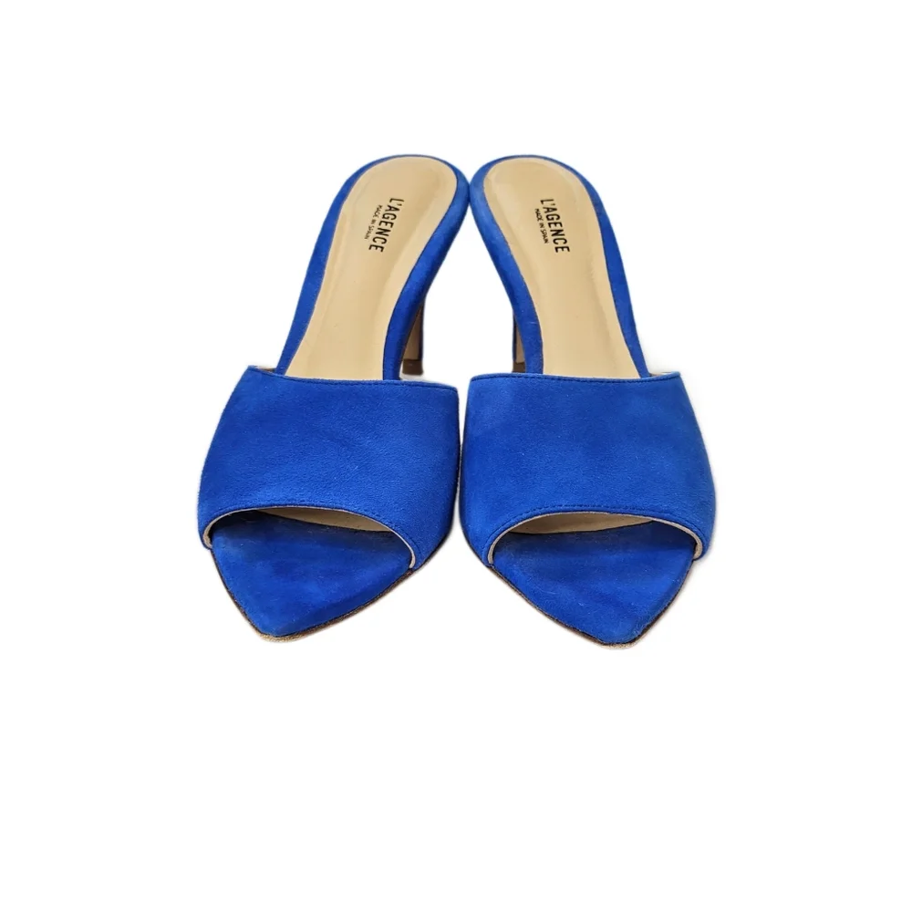 L'AGENCE Lolita II Stiletto Mules In Royal Blue Suede - Picture 5 of 10